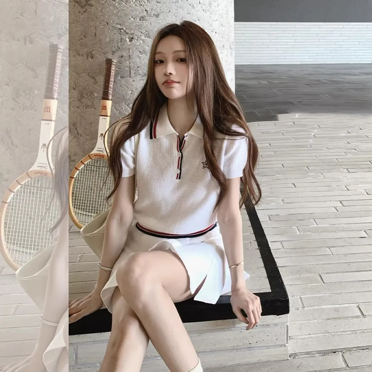 Setelan Rok Golf Rajut Waffle  - Golf Equipment Women ulasan dan harga